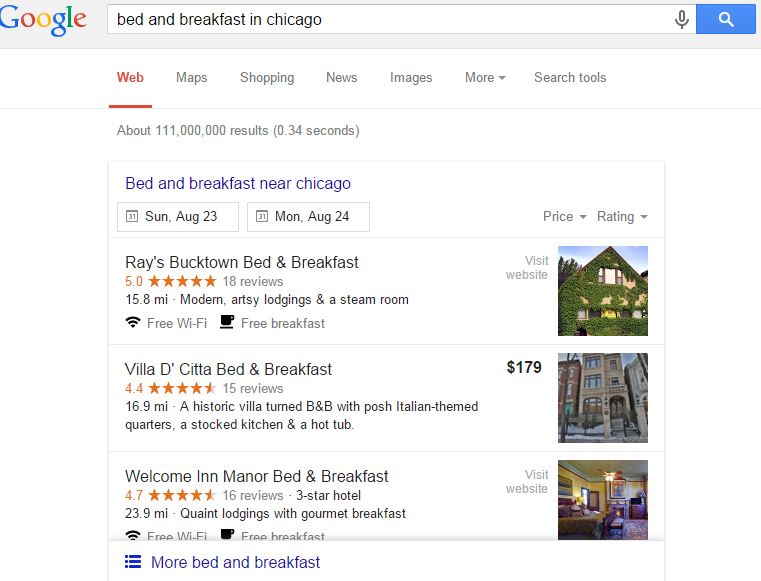 Bed and Breakfast with Website Option